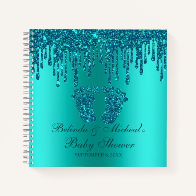 Glitzer Tropfen Aquamarin Feet Baby Showbook Notizbuch (Vorderseite)