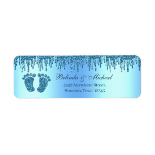 Glitzer Tropfen Blue Baby Feet Babydusche Anschrif