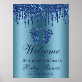 Glitzer Tropfen Blue Feet Babydusche Begrüßungszei Poster