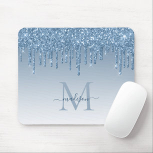 Glitzer Tropfen Blue Sparkle Monogram Elegance Scr Mousepad