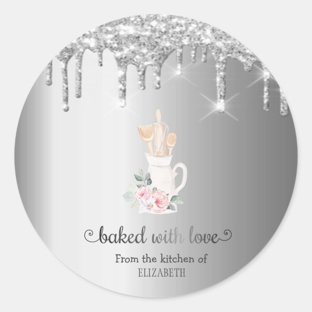 Glitzer Tropfen Blume Bäckereihandwerkzeuge Runder Aufkleber (Vorderseite)