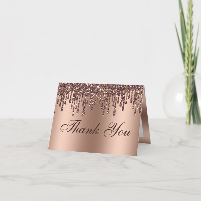 Glitzer Tropfen Bronze Baby Feet Danke Karte (Vorderseite)