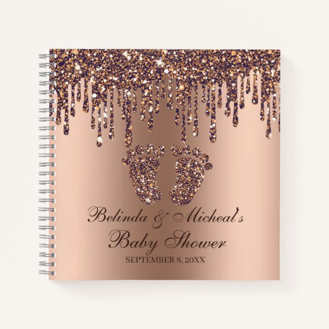 Glitzer Tropfen Bronze Feet Baby Showbook  Notizbuch (Vorderseite)