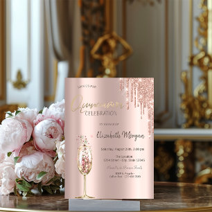 Glitzer Tropfen Champagne Glass Quinceañera Einladung