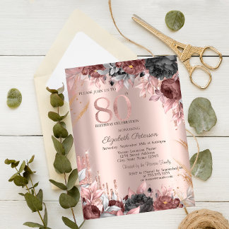 Glitzer Tropfen Chic Floral 80. Geburtstag Einladung