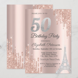 Glitzer Tropfen, Diamonds Eiffelturm 50. Geburtsta Einladung