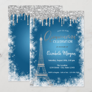 Glitzer-Tropfen, Eiffelturm, Schneeflocke Quinceñe Einladung