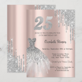 Glitzer Tropfen, Eiffelturmkleid 25. Geburtstag Einladung