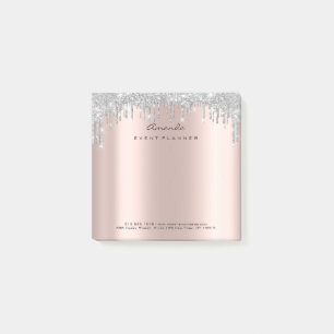 Glitzer Tropfen Event Rose Gold Name Adress Grau Post-it Klebezettel