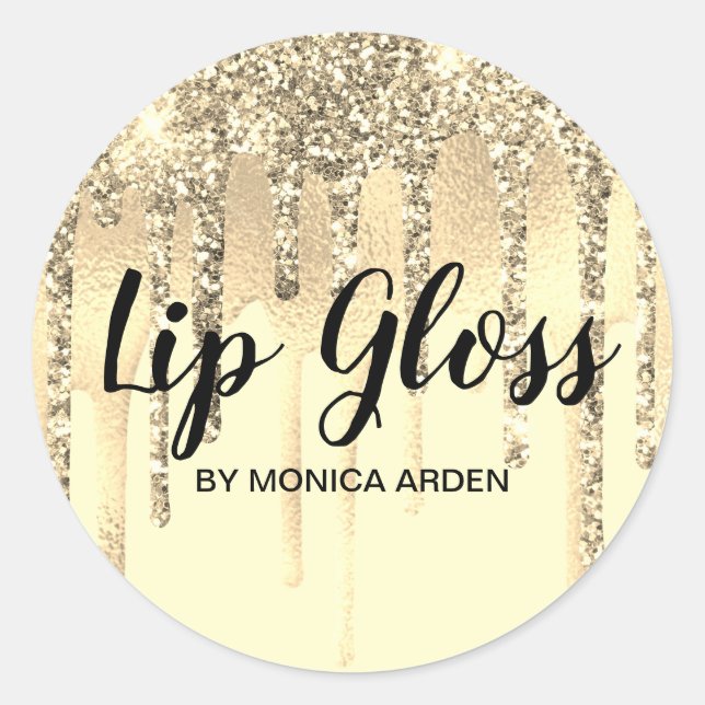 Glitzer Tropfen Gold Lippenstopp-Aufkleber Runder Aufkleber (Vorderseite)