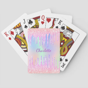 Glitzer-Tropfen holografisches Einhorn Regenbogen- Spielkarten