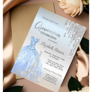Glitzer-Tropfen, Kleid, Eiffelturm Quinceañera Einladung