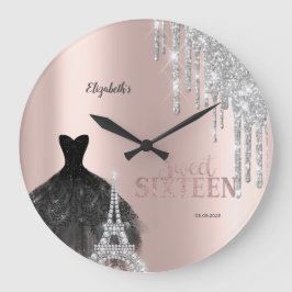 Glitzer Tropfen, Kleid, Eiffelturm Süß 16 Große Wanduhr