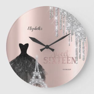 Glitzer Tropfen, Kleid, Eiffelturm Süß 16 Große Wanduhr