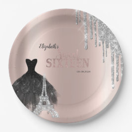 Glitzer Tropfen, Kleid, Eiffelturm Süß 16 Pappteller