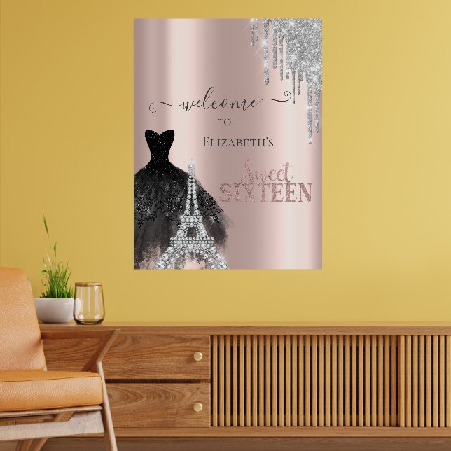 Glitzer Tropfen, Kleid, Eiffelturm Süß 16 Poster (Wohnzimmer 2)