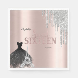 Glitzer Tropfen, Kleid, Eiffelturm Süß 16 Serviette