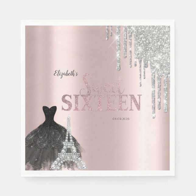 Glitzer Tropfen, Kleid, Eiffelturm Süß 16 Serviette (Vorderseite)