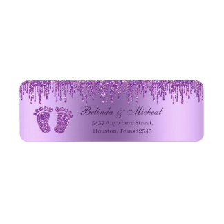 Glitzer Tropfen Lila Baby Feet Babydusche Anschrif
