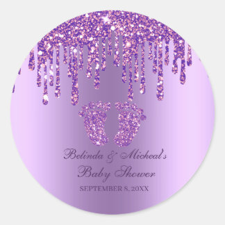 Glitzer Tropfen Lila Baby Feet Babydusche Runder Aufkleber