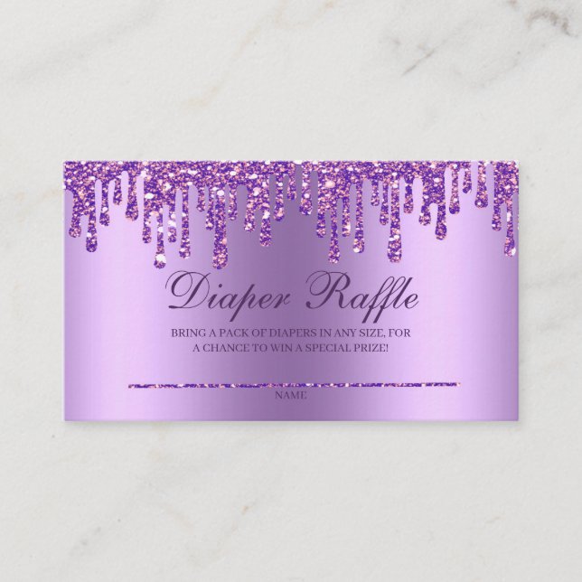 Glitzer Tropfen Lila Babydusche Windeln Raffle Enc Begleitkarte (Vorderseite)
