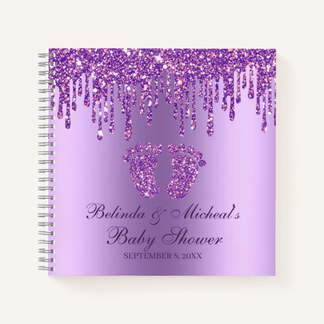 Glitzer Tropfen Lila Feet Baby Showbook Notizbuch (Vorderseite)