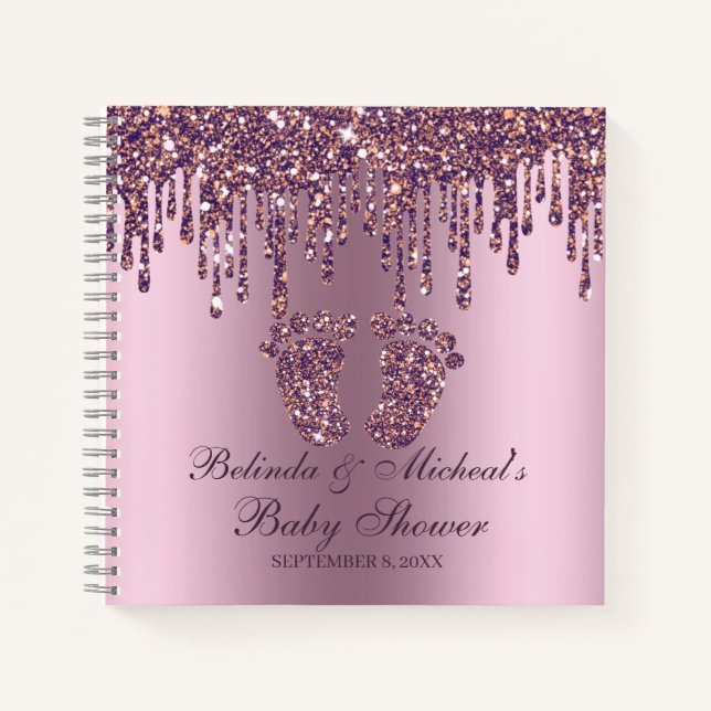 Glitzer Tropfen Lila Feet Baby Showbook Notizbuch (Vorderseite)