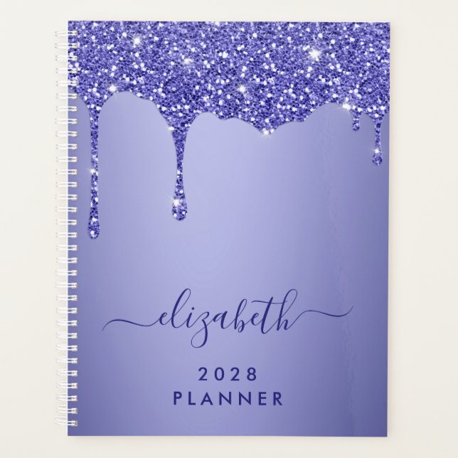 Glitzer Tropfen Lila Mit Monogramm Planer (Vorderseite)