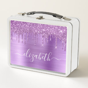 Glitzer Tropfen Lila Personalisiert Metall Brotdose
