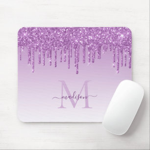Glitzer Tropfen Lila Plum Sparkle Monogram Elegant Mousepad