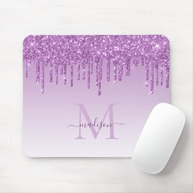 Glitzer Tropfen Lila Plum Sparkle Monogram Elegant Mousepad (Mit Mouse)