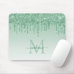 Glitzer Tropfen Mint Green Sparkle Monogram Elegan Mousepad