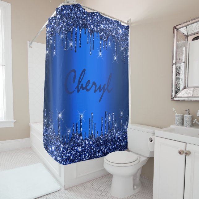 Glitzer Tropfen Name Blue Navy Princess Blue Navy Duschvorhang (Beispiel)
