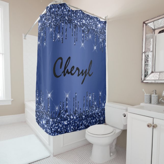 Glitzer Tropfen Name Blue Navy Princess Sweet 16. Duschvorhang (Beispiel)