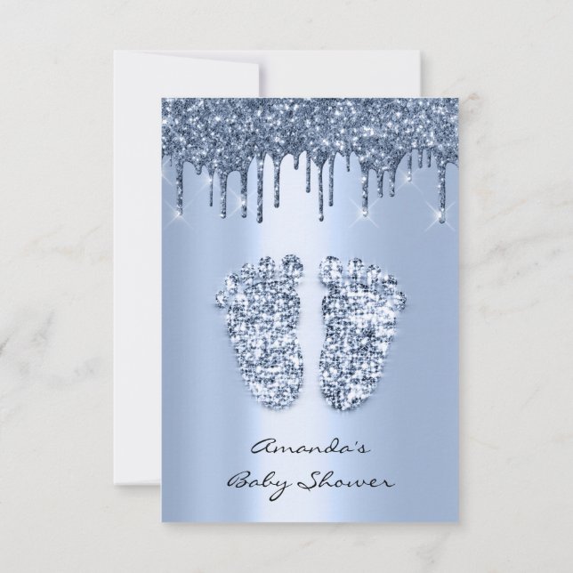 Glitzer Tropfen Pastel Blue Baby Boy Dusche Feet Einladung (Rückseite)