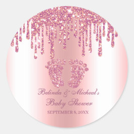 Glitzer Tropfen Pink Baby Feet Babydusche Runder Aufkleber