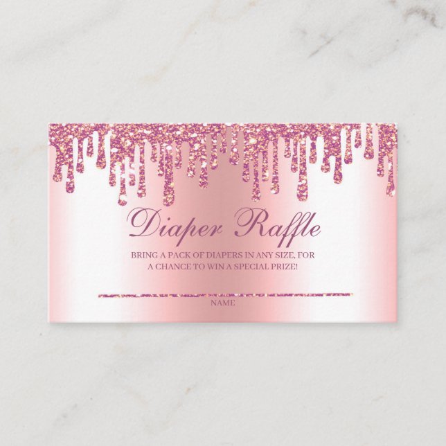Glitzer Tropfen Pink Babydusche Windelwanne Raffel Begleitkarte (Vorderseite)