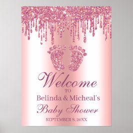 Glitzer Tropfen Pink Feet Babydusche Begrüßungszei Poster