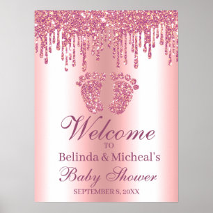 Glitzer Tropfen Pink Feet Babydusche Begrüßungszei Poster
