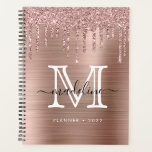 Glitzer-Tropfen Pinselmetall-Rose-Gold-Monogramm Planer