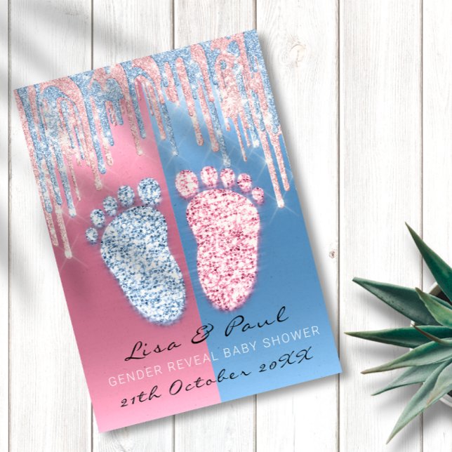Glitzer-Tropfen Rosa Blue Baby Boy Girl Einladung (Gender Reveal Glitter Drip Pink Blue Baby Boy Girl Invitation)