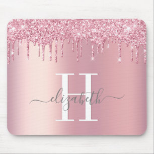 Glitzer-Tropfen rosa Monogramm Mousepad