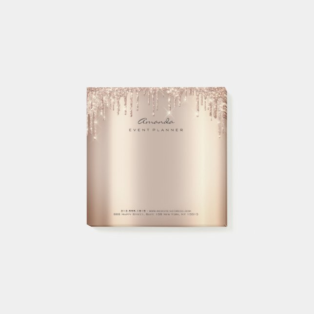 Glitzer Tropfen Rosa Rose Gold Name Adress Funkeln Post-it Klebezettel (Vorderseite)