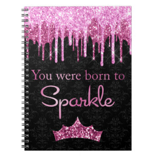 Glitzer Tropfen Rosa Schwarz Born to Sparkle Notizblock