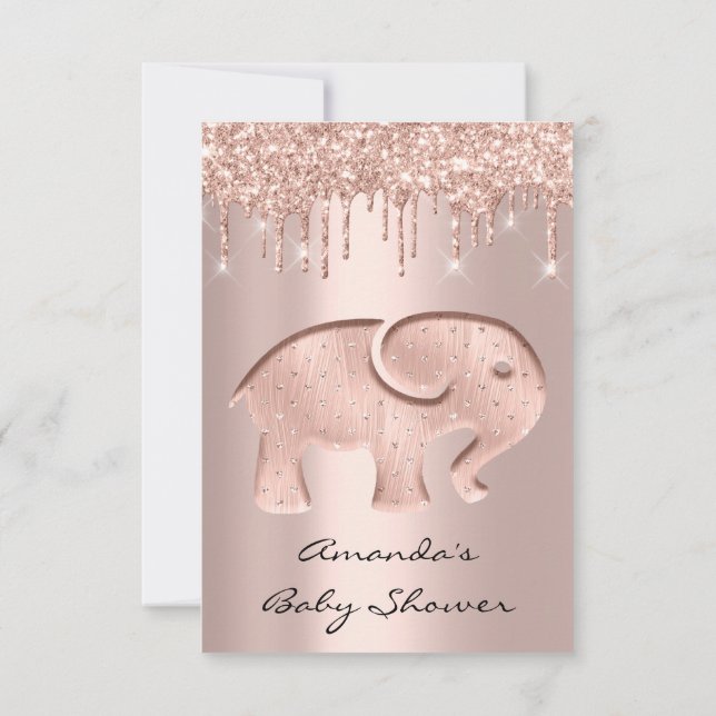 Glitzer Tropfen Rose Babydusche Elefant Einladung (Rückseite)