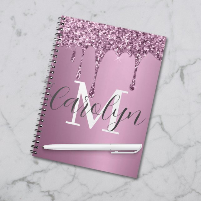 Glitzer Tropfen Rose Blush Girl Pink Monogramm Nam Notizblock (Von Creator hochgeladen)