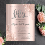 Glitzer Tropfen Rose Gold 50. Geburtstagsparty Einladung<br><div class="desc">Eleganter Glitzer Tropfen auf einer Rose goldener Hintergrund.</div>