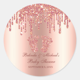 Glitzer Tropfen Rose Gold Baby Feet Babydusche Runder Aufkleber