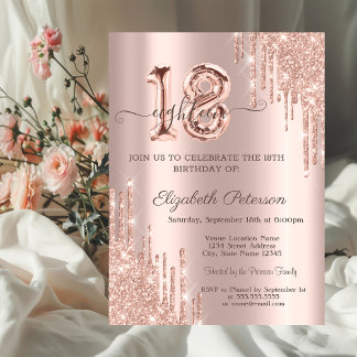 Glitzer Tropfen Rose Gold Ballon 18. Geburtstag Einladung