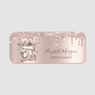 Glitzer-Tropfen, Rose-Gold-Blumenmischmaschine Namensschild